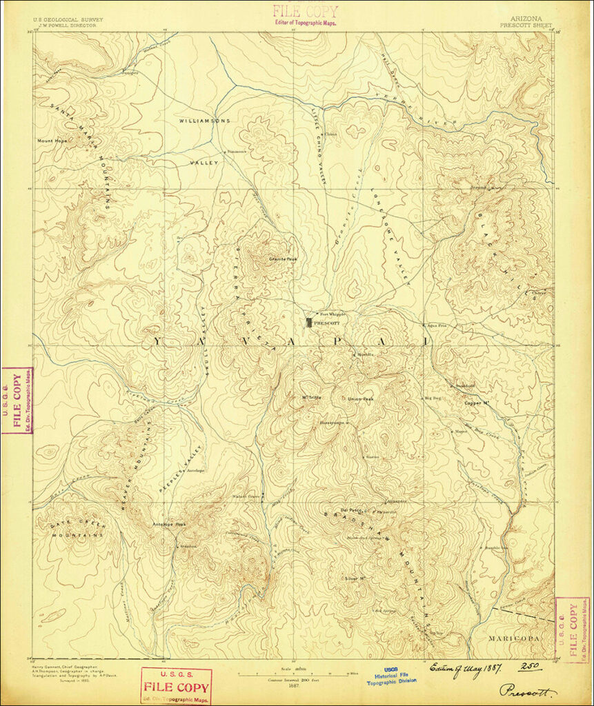 USGS topography map of Yavapai County showing Prescott high-country elevation and terrain