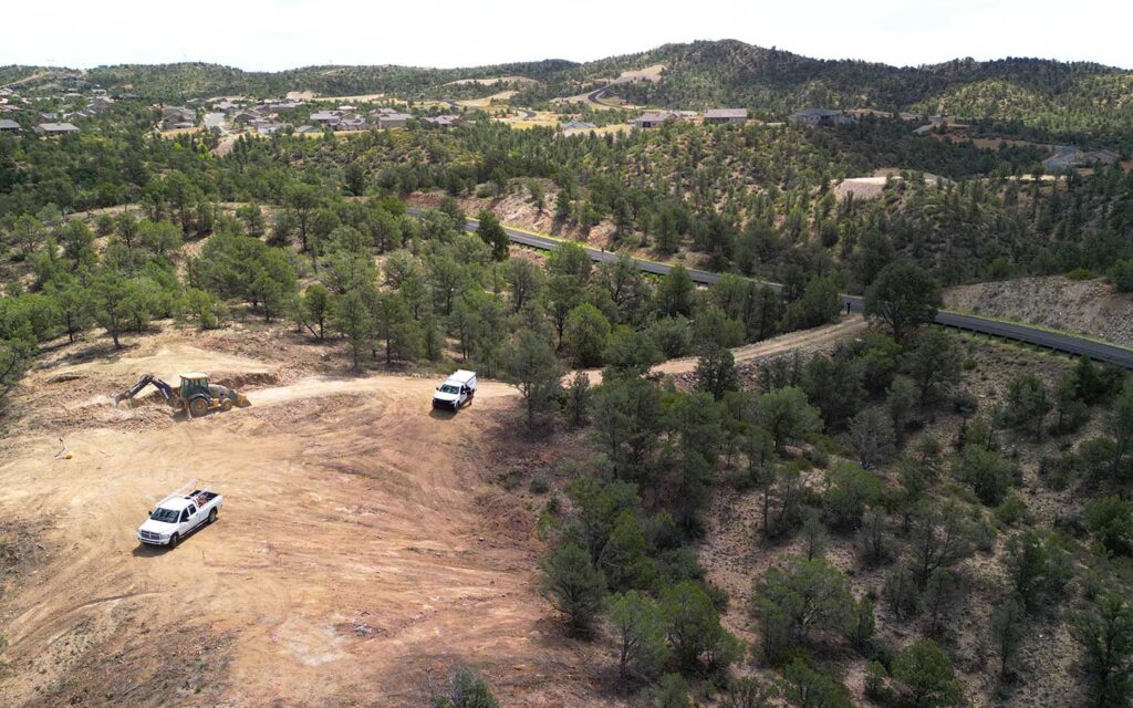 Aerial view of a Prescott custom home site being prepped for early dirt work