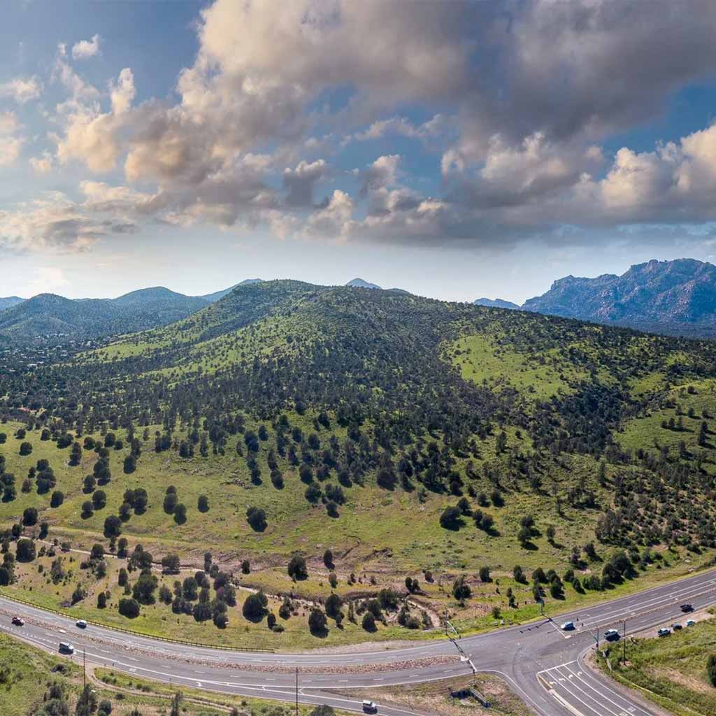 Drone view of the undeveloped Stringfield at Granite Mountain landscape near Prescott, Arizona